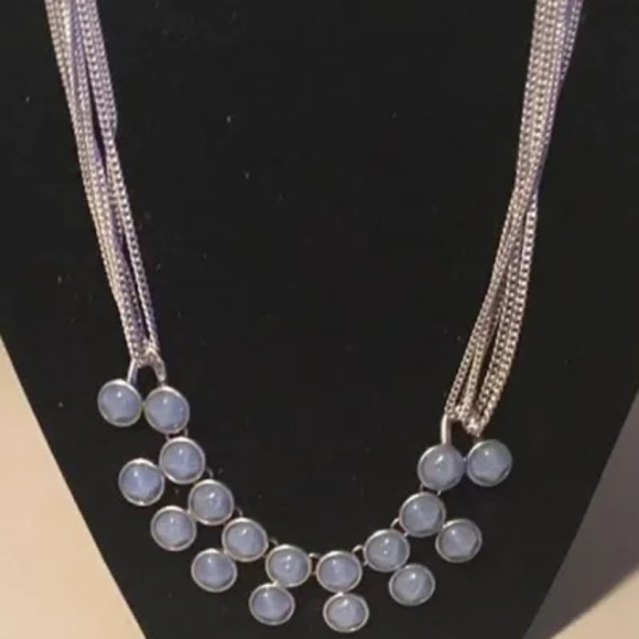 Kenneth Cole Silver Tone Moonstone Eclipse Double Row Round Blue Stone Necklace - Picture 2 of 8